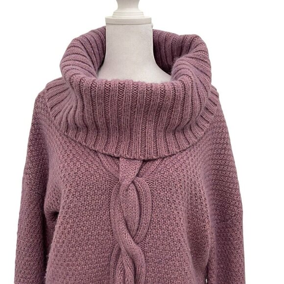 Talbots Wool Alpaca Blend Cable Knit Turtleneck Sweater Purple size Small - Picture 2 of 7